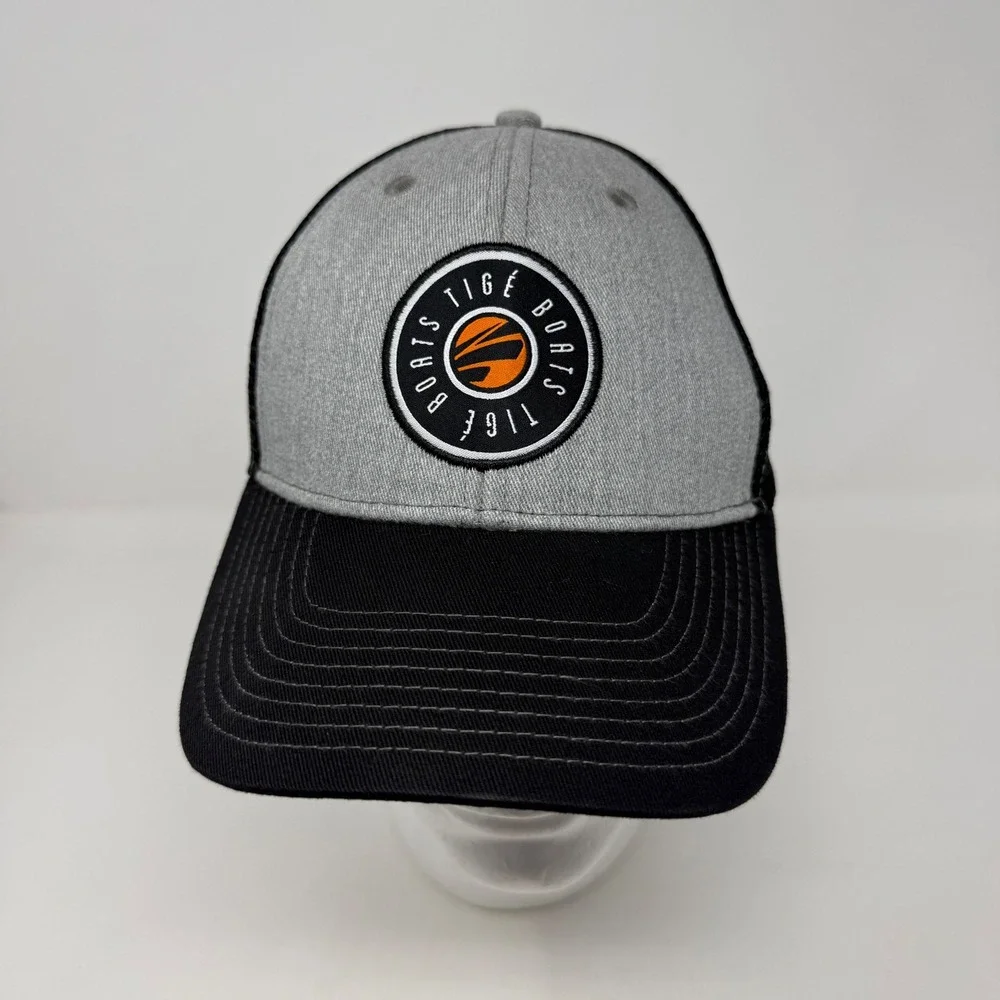 Tige Boats Trucker Hat Grey Black Embroidered Patch Snapback Mesh Cap OSFM